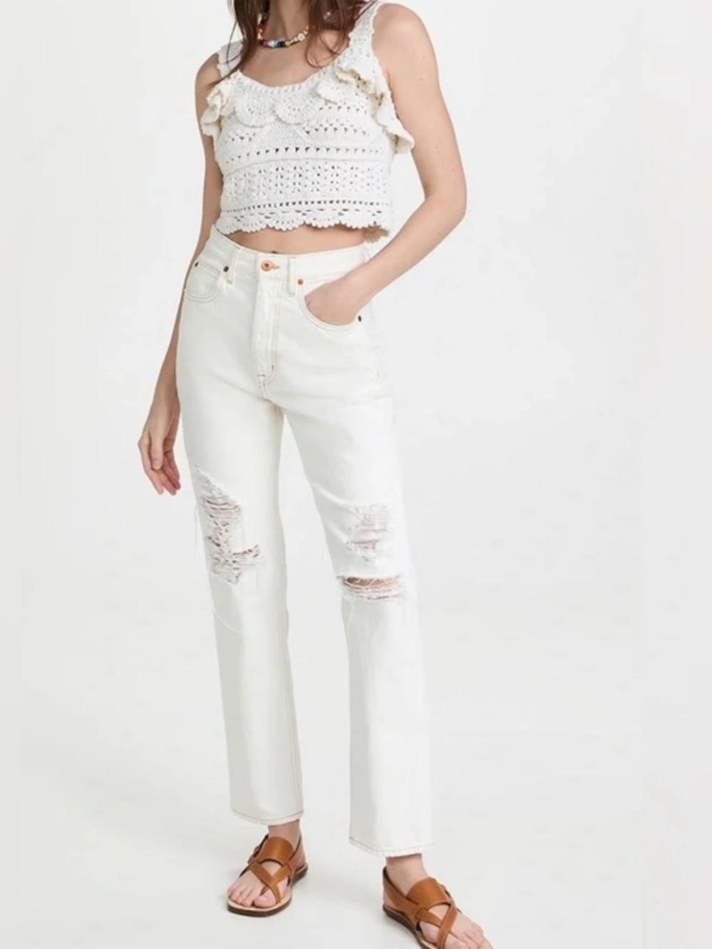 Slvrlake The Dakota Distressed Straight Leg Jean in Ivory